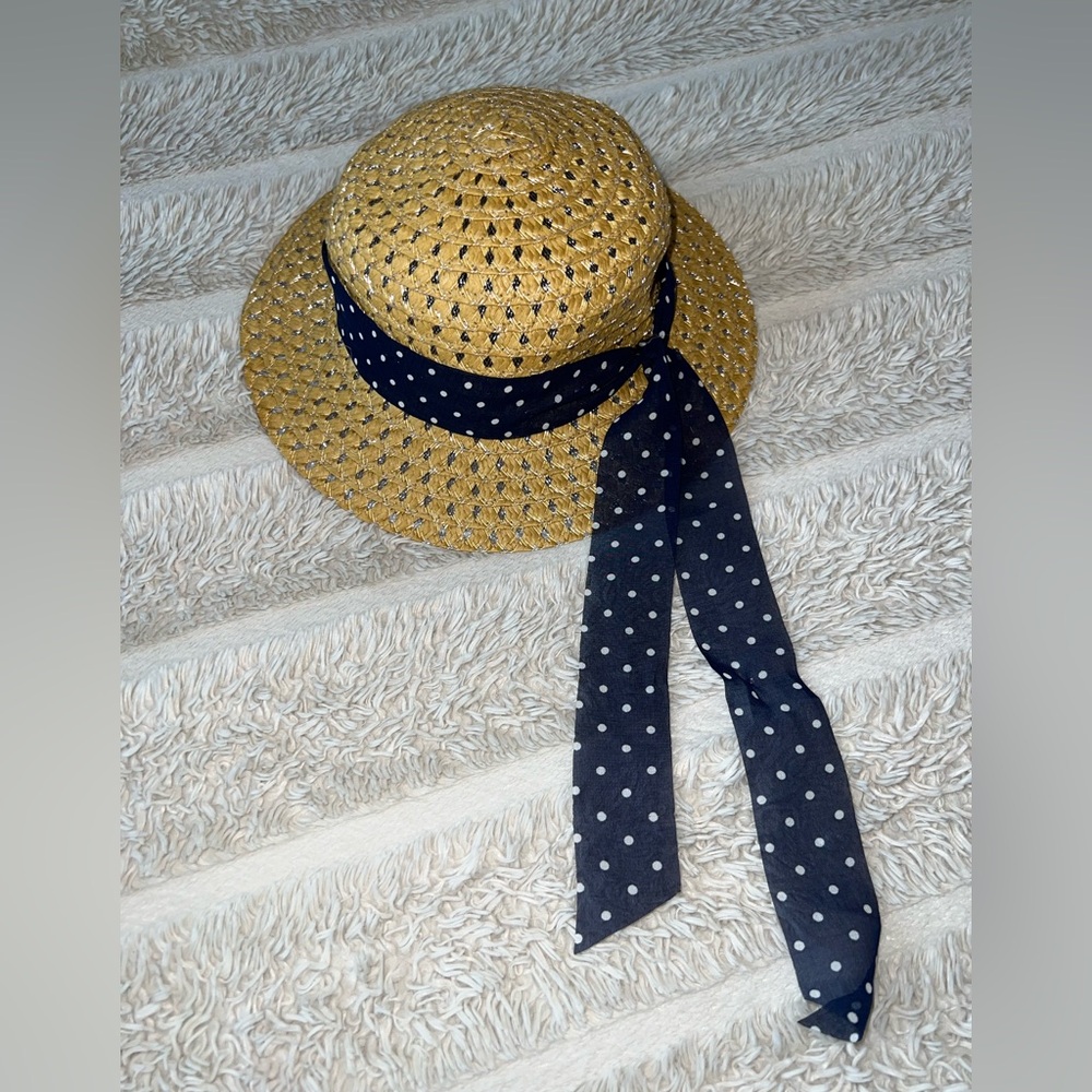 Toddler Straw Sun Hat with Polka Dot Ribbon
